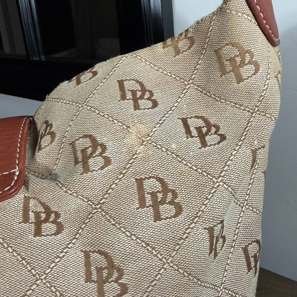 Dooney & Bourke Monogram Shoulder Bag — Vintage Tan Canvas & Leather - Picture 12 of 16